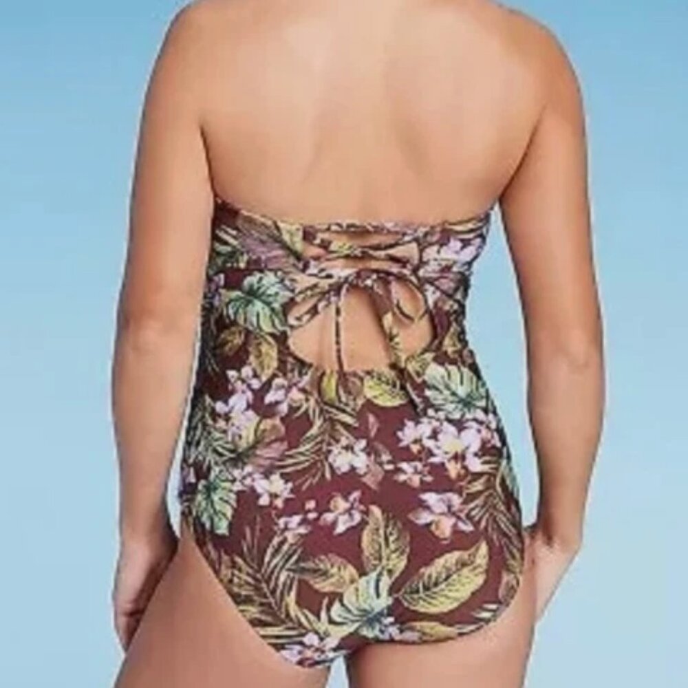 Shade & Shore Darling Floral Bandeau One Piece Swimsuit w/straps NWT - Picture 3 of 6